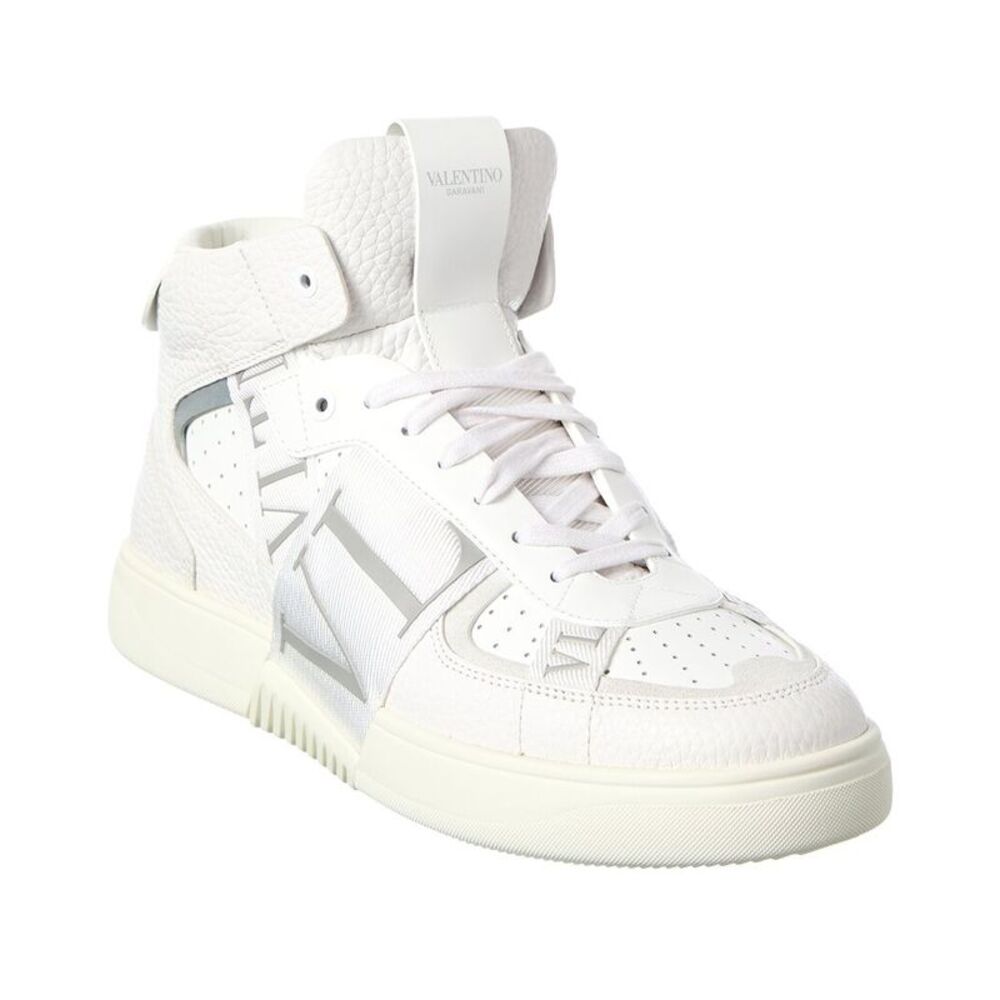 Valentino Vltn Leather High-Top Sneaker, White